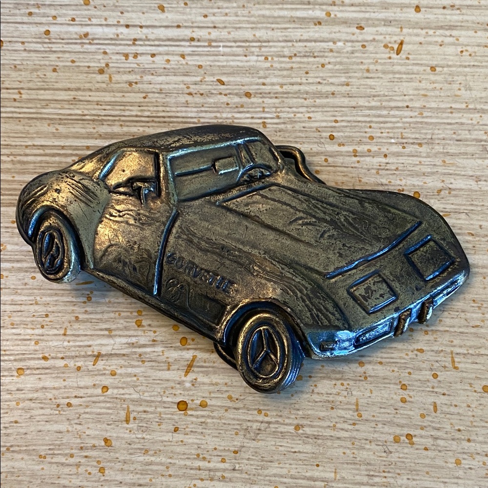 Vintage & Numbered Brass Corvette Belt Buckle # 128